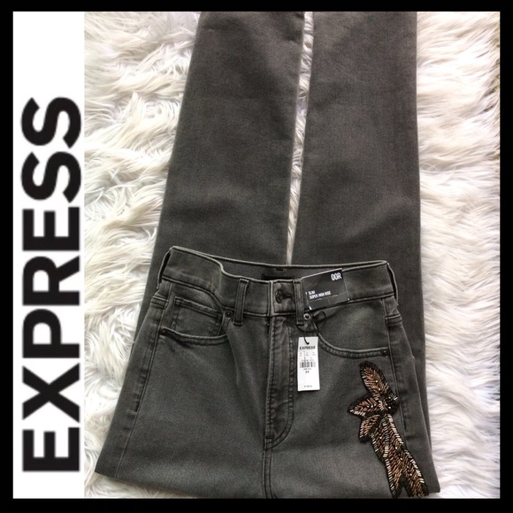 NWT Express Super High Waist Beaded Jean - Picture 6 of 12